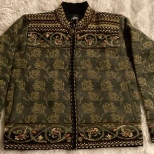 Vintage Fair Isle Icelandic zip up sweater coat , fully lined w/pockets.